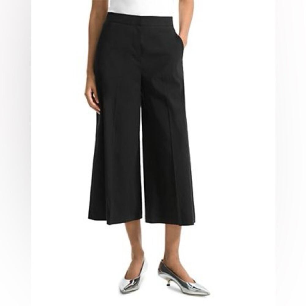 Theory Halentra Crepe Black Wide Leg Crop High Rise Trousers Dress Pants Size 10